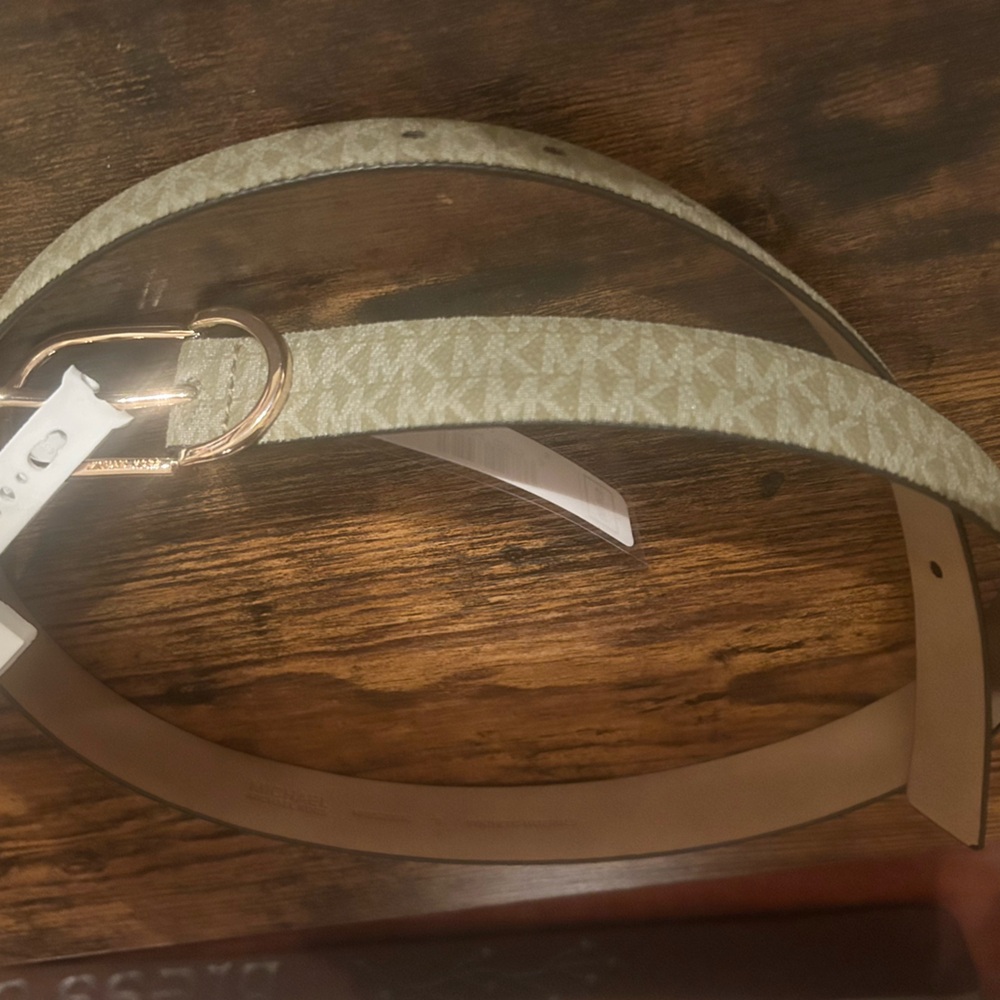 NWT Michael Kors Olive Green Womens Belt Small MK Monogram Skinny w/ Gold Buckle